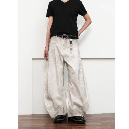 Straight-Leg Casual American Retro Dirty White Banana Knife Jeans for Men with Zipper, Spring and Autumn, Youth Trendy Regular Fit