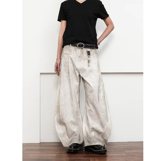 Straight-Leg Casual American Retro Dirty White Banana Knife Jeans for Men with Zipper, Spring and Autumn, Youth Trendy Regular Fit