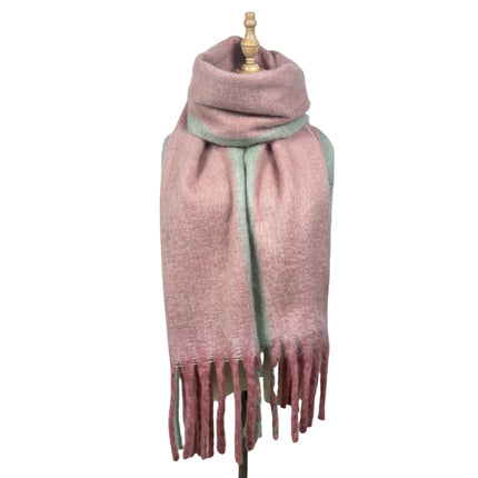 Simple Frame Solid Color Scarf Women's Warm Cashmere Tassel Scarf Autumn and Winter Contrast Color Scarf Cold-proof Shawl