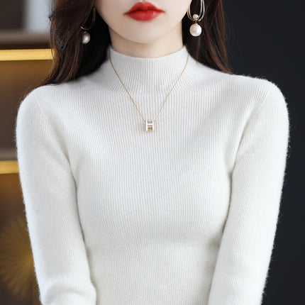 100 Wool Sweater Women's Half-turtleneck Autumn and Winter First-Line Reais Slim-Fit Long-Sleeved Pullover Knitted Base Red Sweater