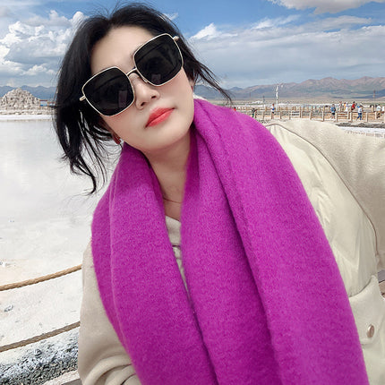 Mohair cold-proof brushed thickened Korean style solid color scarf scarf women's autumn and winter neck protection warm big tassel New