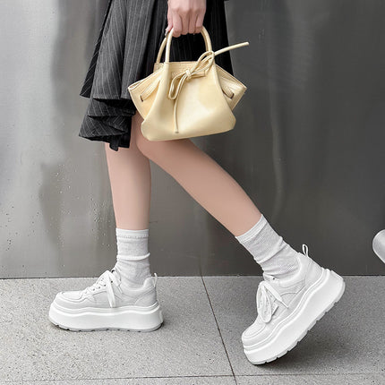 Mesh Sneakers for Women 2026 Summer New Casual Genuine Leather Thick-Soled Versatile Breathable Absorbent Sole White Shoes