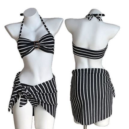 Source Manufacturer Cross-Border Bikini Thai Split Three-Piece Long Skirt Mesh Sexy Hot Girl Vacation Small Breast Swimsuit