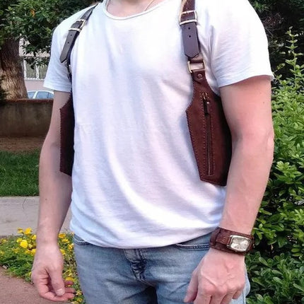 Vintage Men's Leather Strap Underarm Sling Bag Outdoor Phone Bag Adjustable Zipper Small Bag Universal Wallet Free Shipping