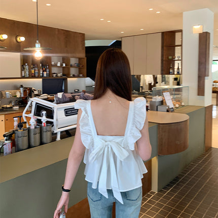 Huang Lian Sweet Feifei Sleeve Ruffled Camisole Women's 2025 Summer Back Bow Doll Shirt 142Sh313