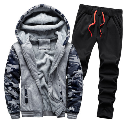 Cross-border Fleece Sweater Set Men's Thickened Warm Winter Cardigan Camouflage Two-piece Sports Casual Large Size Suit