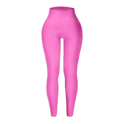 Cross-Border European and American Style Ribbed Tight-Fitting Women's Shorts and Long Pants with High Elasticity, Solid Color, Butt-Lifting Yoga Pants, Fitness Sports Leggings
