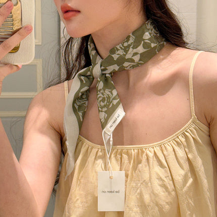 Hanging Card Gift Small Square Scarf for Women, Cotton Blend New Printed Sweet Fashionable Neck Scarf, Soft