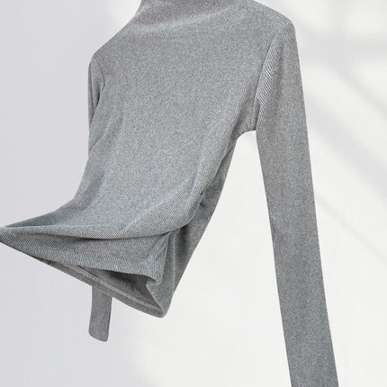 Super Slimming brushed thread half turtleneck bottoming shirt high waist short slim-fit long sleeve hot girl top spring women's clothing