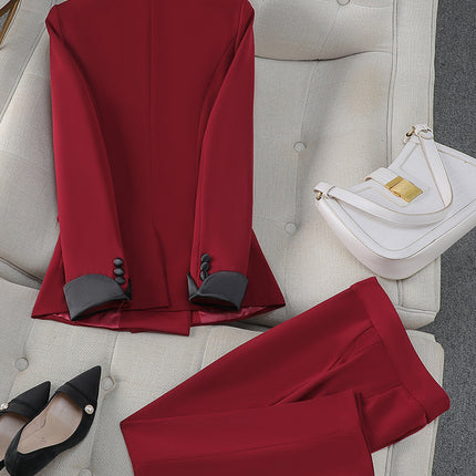 High-End Design Professional Suit Jacket Spring and Autumn Red Manager Host Annual Meeting Smart Formal Wear