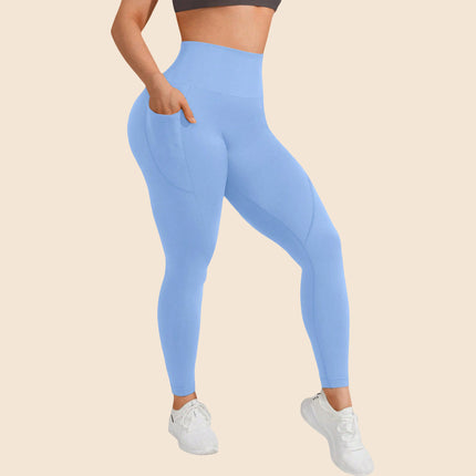Mu Yao Cross-Border Solid Color Yoga Pants, Naked-Feel Pocket Pants, Running, Cycling, Sports, Fitness, Butt-Lifting Yoga Leggings for Women