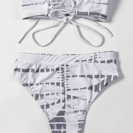 Billion Swimming European and American 2024 New Strapless Printed Cross Strap High Waist Bikini Women's Sexy Split Swimsuit Cross-border