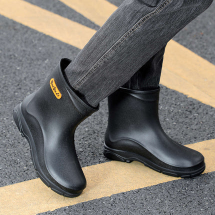 British Men's Mid-Short 20 High Rain Boots Adventure Camping Style Drawstring Reflective Strips Wading Shoes Security Flood-Proof Water Shoes Rubber Shoes