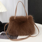 Dark brown / Fox plush tote bag