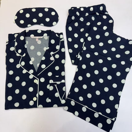 2025 Big-Name Catwalk Export Brushed Cotton Long-Sleeved Women's Pajamas Printed Casual French Outer Wear Home Clothes with Eye Mask