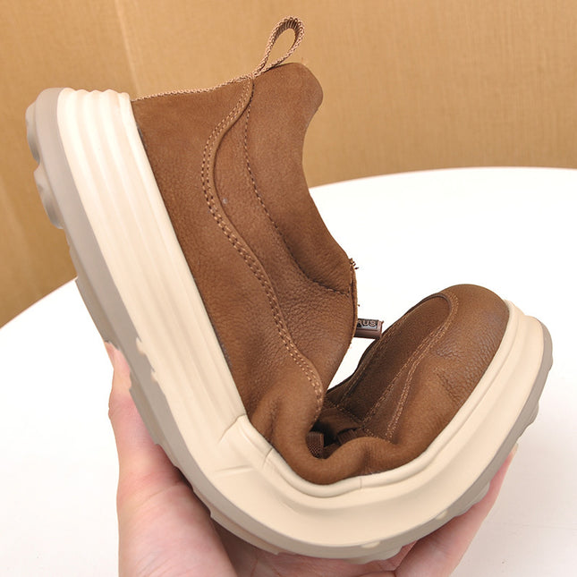 Four Seasons Light Soft Leather Cowhide Plaid and Trbottomy Young Men's Leather Shoes Elastic Slip-On Lazy Driving Light Casual Shoes