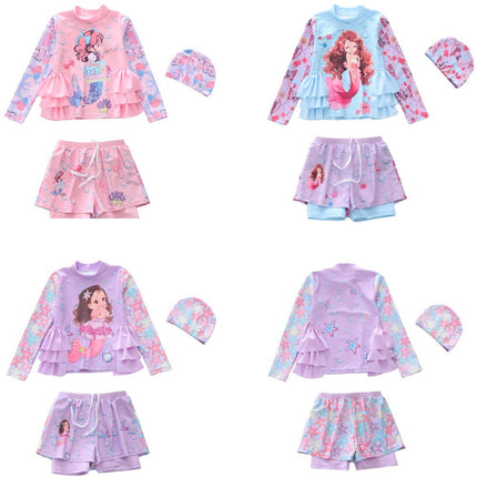 New Children's Swimsuit for Girls, Korean Style, Trendy Double-Layered Cover-Up Skirt, Two-Piece Swimwear for Baby Girls and Students