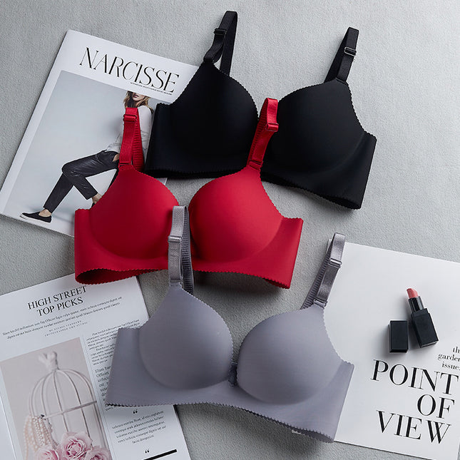 One-piece seamless non-steel ring smooth solid color bra summer thin thick gathered bra underwear women's factory direct sales