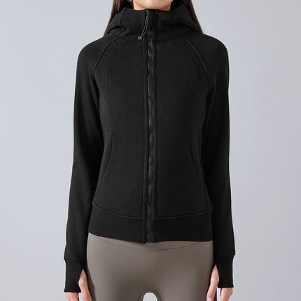 Sports Sweatshirt Jacket Autumn and Winter New Color Jacket Zipper Hooded Fleece-Lined Thickeneded Warm Running Fitness Yoga Wear for Women