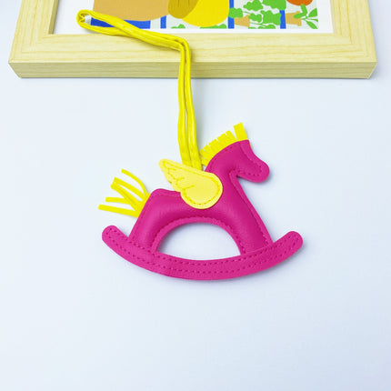 Multicolor in stock PU Leather Trojan Horse Keychain Creative Key Chain Rocking Horse Bag Pendant Cute Small Gift