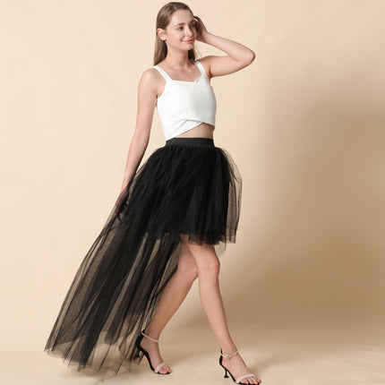 Amazon Amazon's Popular Swallowtail Mesh Skirt European and American Sexy Black Mesh Short Front and Long Back Puffy Skirt