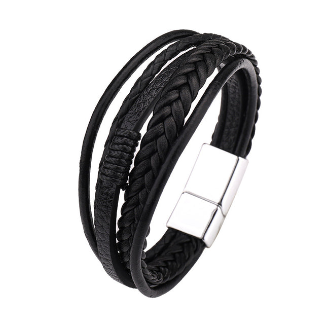 2020 new jewelry cowhide rope woven leather men's bracelet high-grade alloy magnetic buckle leather bracelet cross-border hot sale