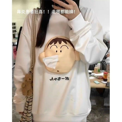 Autumn and winter new fleece-lined hooded warm sweater paper-drawing carry-on paper towel fun all-match casual top