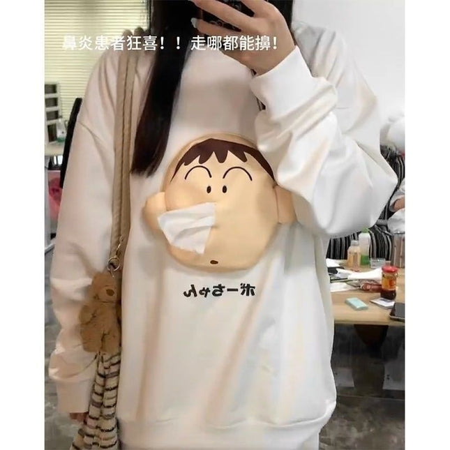Autumn and winter new fleece-lined hooded warm sweater paper-drawing carry-on paper towel fun all-match casual top