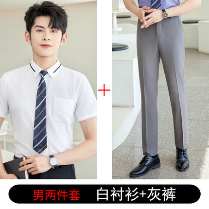 Men's and Women's Professional Shirts Hotel Front Desk Attendant Work Clothes Temperament ktv Catering Salesperson Work Clothes Summer