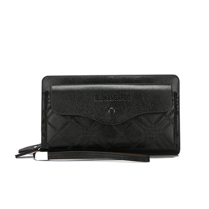 Cross-border Men's Long Business Wallet Portable Clutch Bag PU Large Capacity Double Zipper Clutch Bag Multi-card Clamp Bag