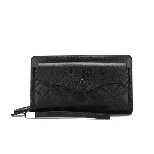 Cross-border Men's Long Business Wallet Portable Clutch Bag PU Large Capacity Double Zipper Clutch Bag Multi-card Clamp Bag
