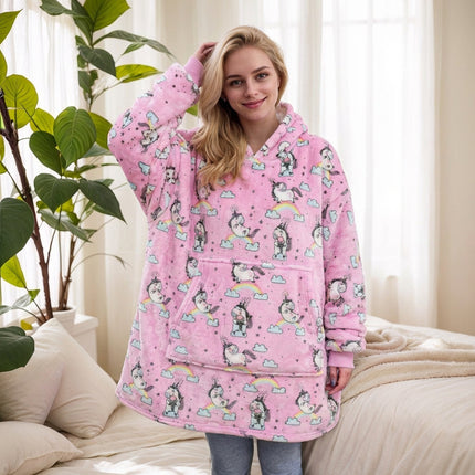 Hooded Blanket, Lazy Blanket That Can Be Worn Outside, Lazy Flannel Pajamas, Tv Blanket, Outdoor Cold-Proof Hooded Blanket for Home Use