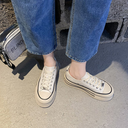 Genuine Leather White Sneakers for Women, Spring 2026, Versatile Internet Celebrity Hot Style, Sports Casual Thick-Soled Height-Increasing Sneakers, Breathable and Comfortable