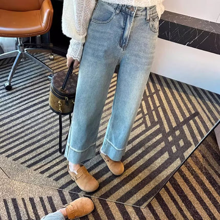 Light Color Straight Jeans Women's Spring and Summer Thin New Pear-Shaped Figure Niche High Waist Slimming Wide Leg Pants
