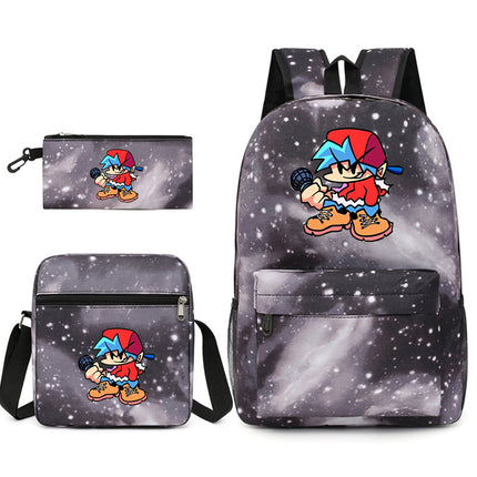 2021 Friday night backpack shoulder bag pencil case three-piece canvas schoolbag set