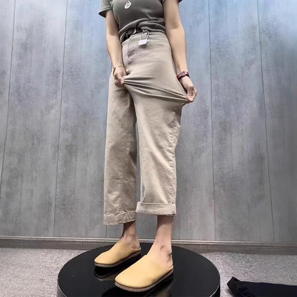 Plus Size Slim Straight-Leg Jeans for Women, Autumn 2025 New Style Cigarette Pants, Flattering Cropped Casual Wide-Leg Pants for Curvy Figures