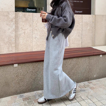 Korean Style Fleece-Lined Skirt for Women, Autumn and Winter 2025 New Drawstring High-Waisted Straight Casual Skirt, Versatile A-Line Long Skirt