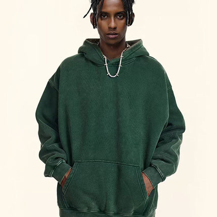 2026 Autumn/Winter Heavyweight Fleece-Lined Thickened European and American Retro Cross-Border Washed Sweatshirt Men's Trendy Sports Hoodie Men's Hooded Sweatshirt
