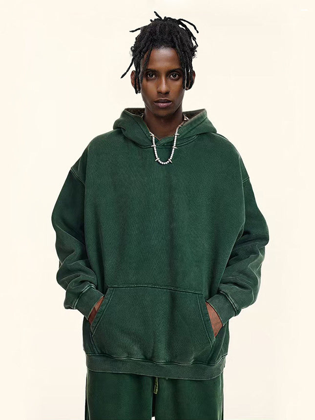 2026 Autumn/Winter Heavyweight Fleece-Lined Thickened European and American Retro Cross-Border Washed Sweatshirt Men's Trendy Sports Hoodie Men's Hooded Sweatshirt