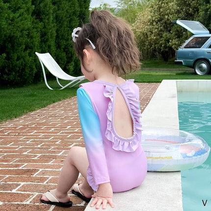 Quick-Drying Sun-Protective Girls' Swimsuit Summer One-Piece Little Girl's Hot Spring Swimming Children's Beachwear Summer Long-Sleeved Swimsuit