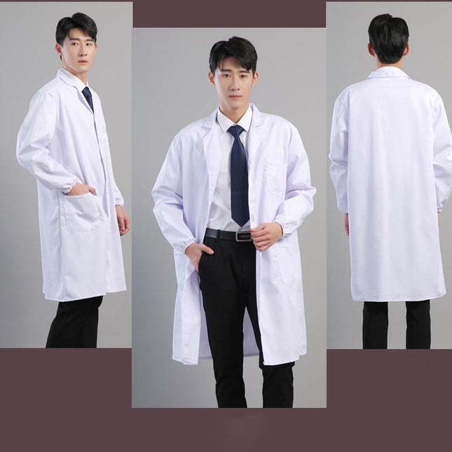White Coat Long-sleeved Male and Female College Students Chemical Laboratory Coat Laboratory Doctor Nurse Coat Short-sleeved Physician Overalls Thick