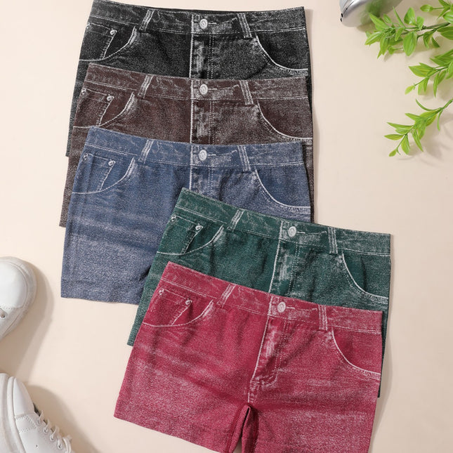 Women's Seamless Faux Denim Soft Butt-Lifting High-Elastic Breathable Leggings, Outerwear, Underwear, Boxer Briefs, Hip-Hugging