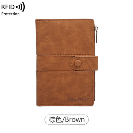 Cross-Border Skin-Feel Anti-Theft Rfid Passport Holder Zipper Buckle Passport Cover Document Holder Multi-Functional Travel Passport Bag