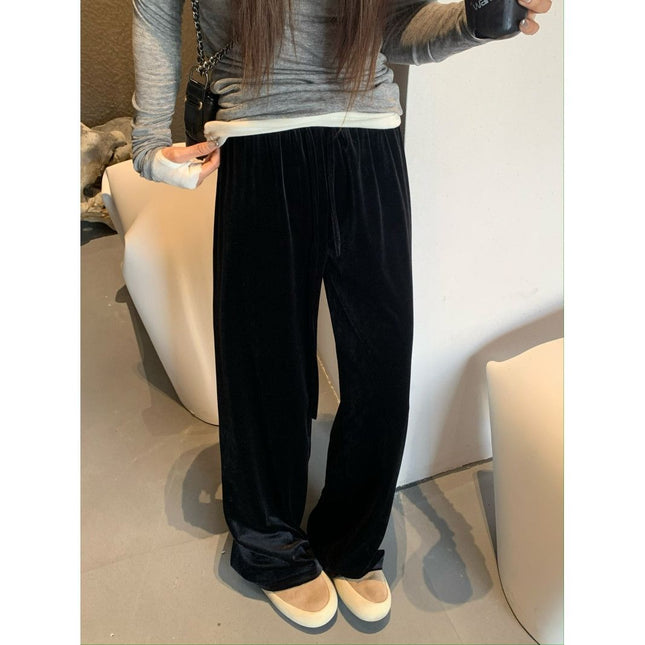Maillard Brown Gold Velvet Wide Leg Pants Women's Spring and Autumn New Casual Pants Velvet Pants Drape Floor-Mopping Pants
