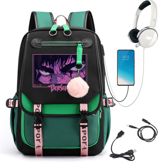 Sword Wind Legend Kais Eye Campus Style Student School Bag with USB Travel Backpack Cross-Border Dropshipping 0520
