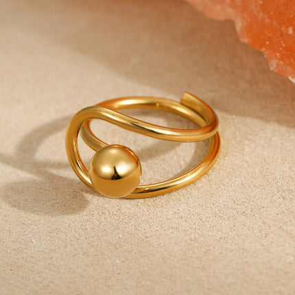 European and American Cross-Border Ins Niche Oval Egg-Shaped Pearl Ring Titanium Steel Ring Design Bow Open Ring