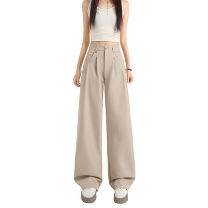 Double Pleated Three-Dimensional Pocket Design Suit Casual Pants for Women 2025 New High-Waisted Loose Slimming Drape Wide-Leg Pants