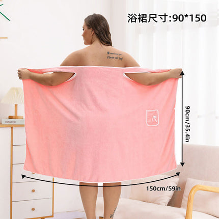 Cross-Border Large Size Coral Velvet Bath Skirt, Soft, Thickened and Absorbent, Cute Bow Pockets, Wearable Bath Towel Suspender Skirt