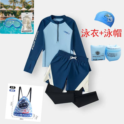 Baby Boy, Middle and Large Children, Slim Long-Sleeved Split Swimsuit Suit, Super Fairy Cut Out Kindergarten Summer Sports Three-Piece Suit