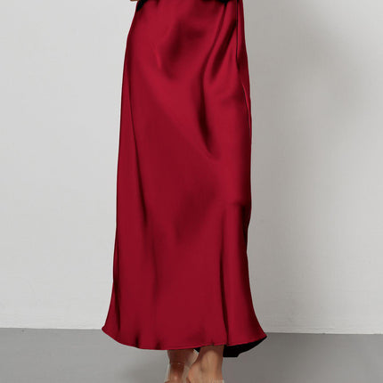 In-Stock Cross-Border Women's Clothing Wholesale European and American Style Elegant Satin Midi Skirt Slimming and Flowy